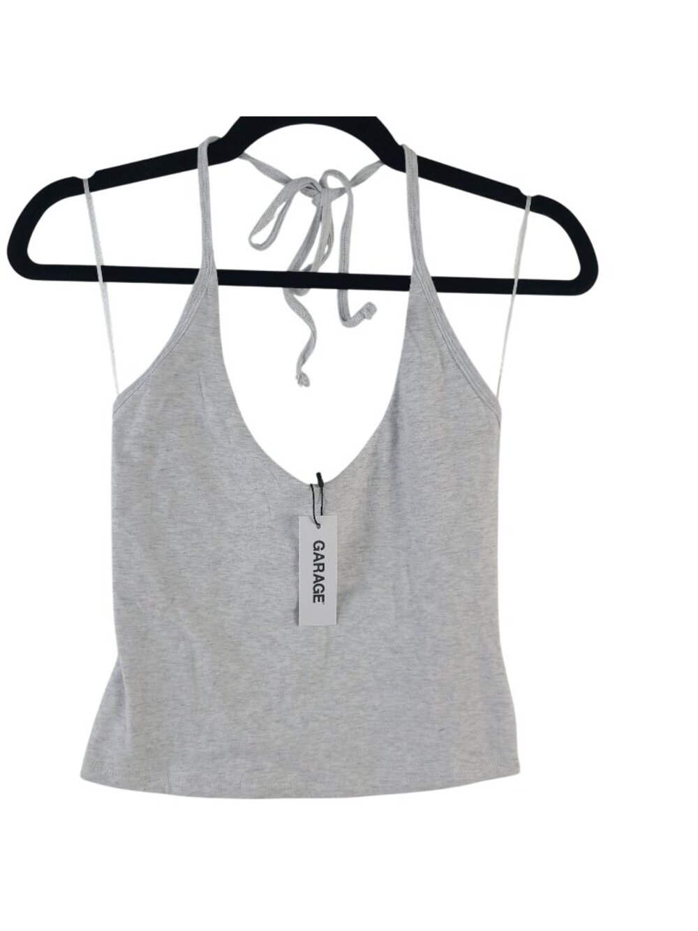 NEW Garage Spring Gray Mix Deep Plunge Halter Tank Top Sz S